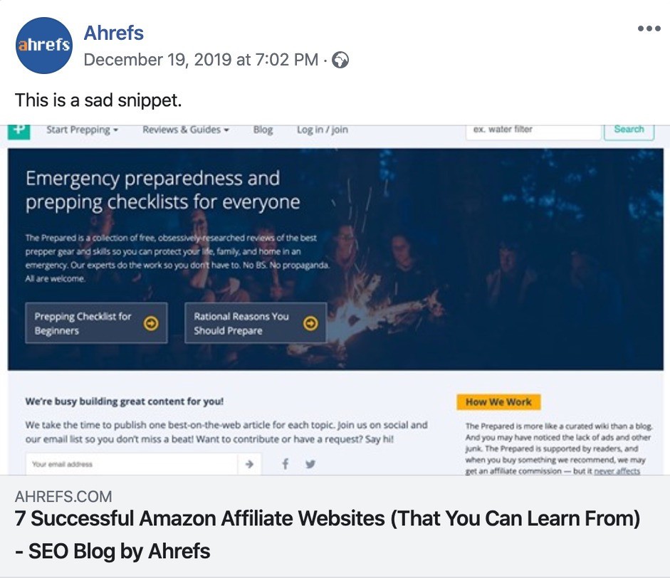 و این تصویر به اشتراک گذاری همان صفحه در فیس بوک بدون استفاده از متا تگ اپن گراف رو نشون میده.